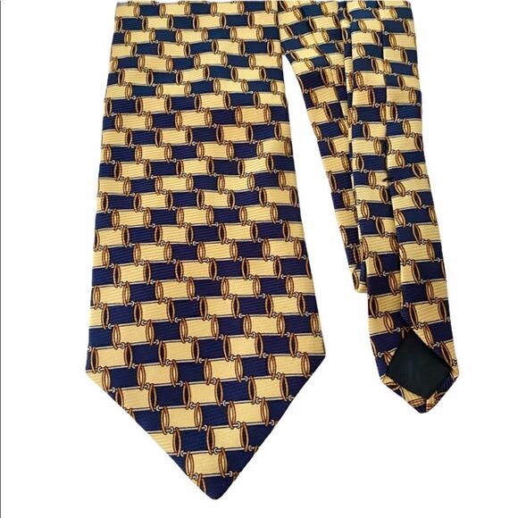 Brooks Brothers Basics Silk Tie Geo Blue Yellow - Picture 1 of 2
